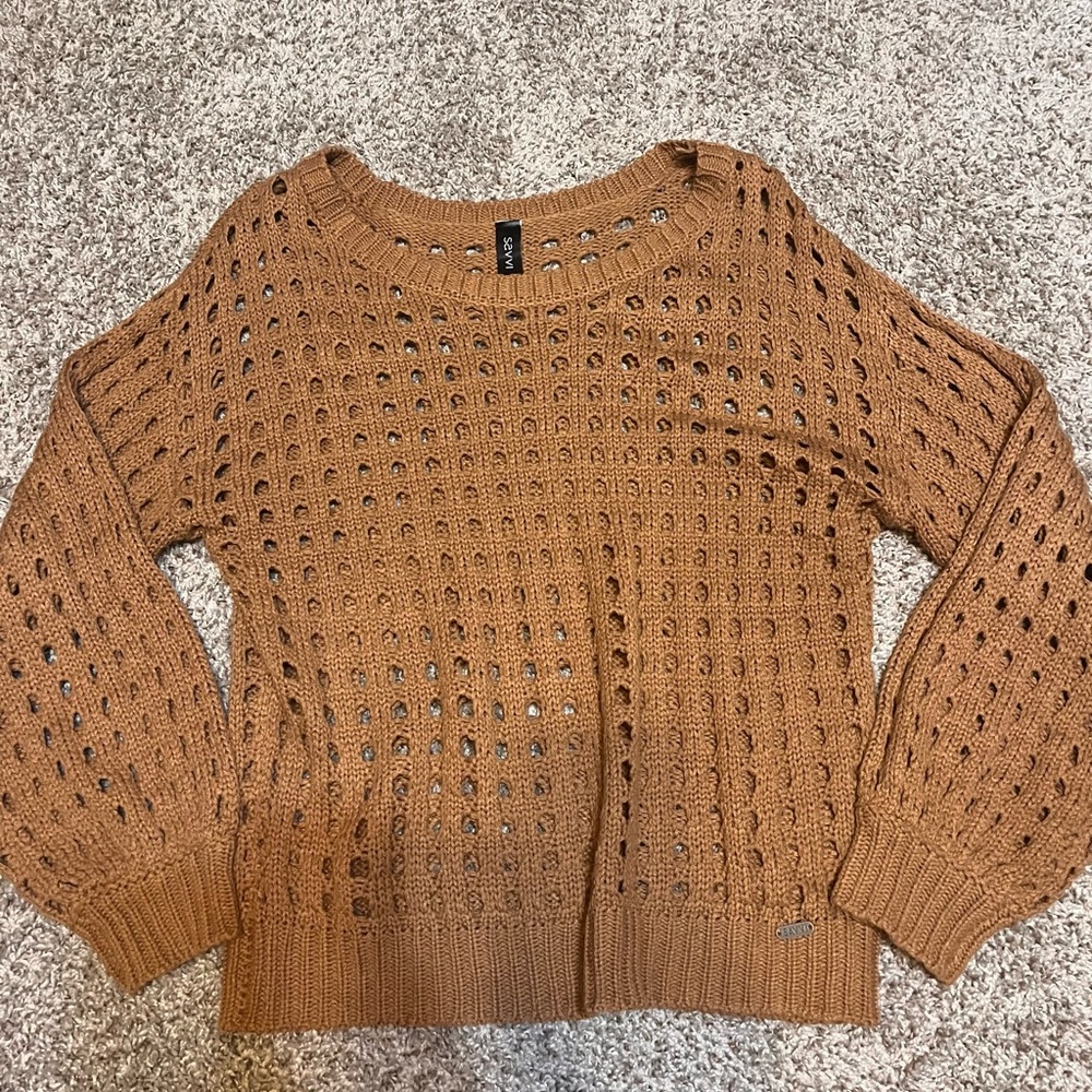 Textured Brown Crew Neck Sweater with Relaxed Fit